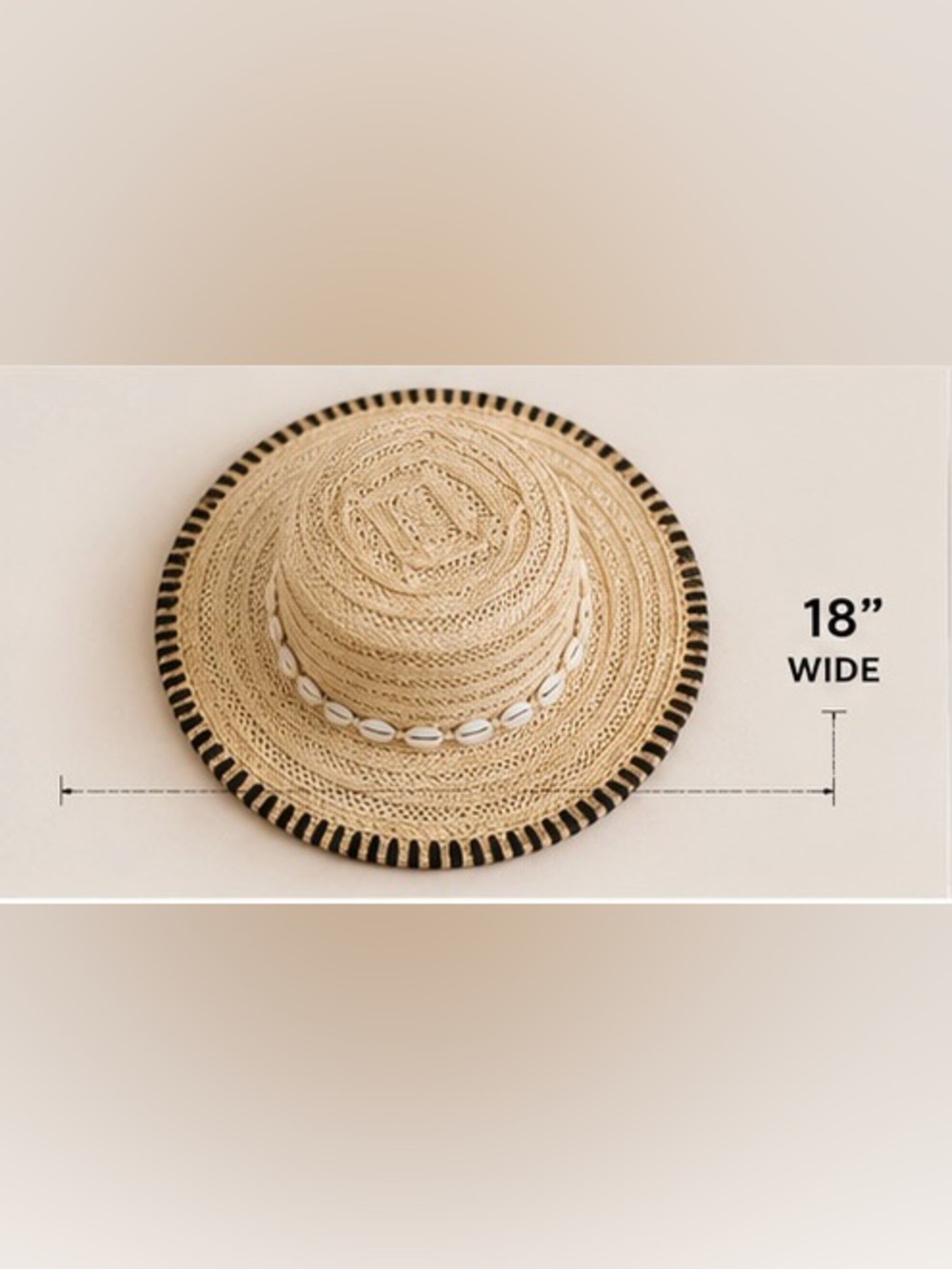 Chico’s Straw Sun Hat Cowrie Shell Trim Black Whipstitch Wide Brim Beach Resort - Picture 6 of 14